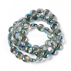 電気メッキガラスビーズセット  フル虹メッキ  フラットラウンド  ライトシーグリーン  12~12.5x6.5mm  穴：1mm  約50個/連  23.62インチ（60cm）&nbsp;EGLA-L033-FR02