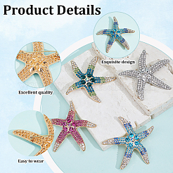 4 broche de solapa de aleación de estrella de mar de 4 colores para ropa de mochila&nbsp;JEWB-CY0001-08