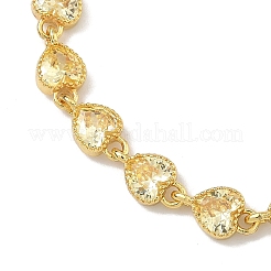 Bracelets en laiton pavés de zirconiums cubiques en forme de cœur pour femmes&nbsp;BJEW-P385-07G-06