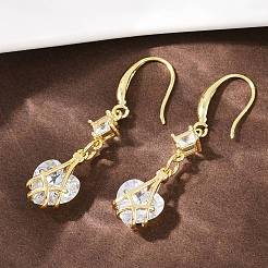 Серьги-подвески в форме сердца с микропаве из латуни и прозрачными кубическими цирконами EJEW-C156-02G