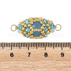 染色された天然マレーシアジェイドとガラスシードビーズのコネクターチャーム  オーバルリンク  25x13.5x12mm  穴：3mm&nbsp;PALLOY-MZ01403-03