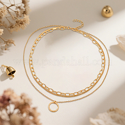 4 шт. 2 цвета железа и сплава 3 слоя витое кольцо кулон ожерелье для женщин&nbsp;NJEW-HY0001-26