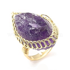Регулируемое кольцо с натуральным аметистом и конским глазом&nbsp;G-D458-03G-07-RS