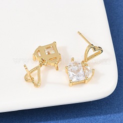 Серьги-гвоздики в форме сердца из латуни с прозрачным кубическим цирконием&nbsp;EJEW-A156-04G