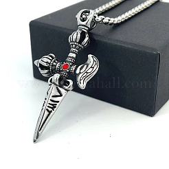 Ожерелья с подвеской в виде меча из нержавеющей стали с рубиновыми стразами для женщин и мужчин JN9804
