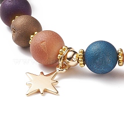 Эластичный браслет из круглых бусин из натурального агата с латунной подвеской в виде звезды&nbsp;BJEW-JB08647