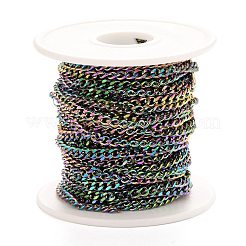 PVD真空メッキ304ステンレススチールキューバチェーン  溶接されていない  スプールで  虹色  5x3.5x1mm  約32.81フィート（10m）/ロール&nbsp;CHS-K016-03A-MC