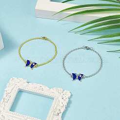 Farfalla in lega di colore 2 pz 2 con braccialetti a maglie malocchio incastonati con smalto&nbsp;BJEW-JB09162