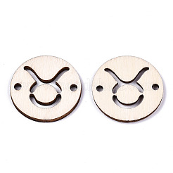 未完成の天然ポプラ材リンクコネクター  レーザー切断  星座とフラットラウンド  牡牛座  29.5x2.5mm  穴：2.5mm&nbsp;WOOD-S045-139B-01