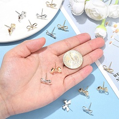 16個 4スタイル 真鍮スタッドピアス金具  カン付き  蝶結び  ニッケルフリー  プラチナ·ゴールデン  8~11x15~16mm  穴：1~1.2mm  ピン：0.6~0.7mm  4個/スタイル&nbsp;KK-YW0002-95