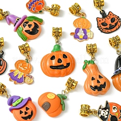 ハロウィンテーマの合金エナメル＆樹脂ヨーロピアンダングルチャーム  カボチャ  ゴールドカラー  26~45mm  12個/セット&nbsp;PALLOY-FZ00014