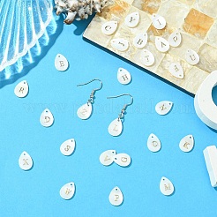 26 шт. 26 стиля подвески-слезинки из натуральной ракушки с золотистыми металлическими буквами SHEL-CJ0001-33