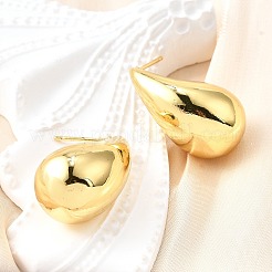Orecchini a bottone a goccia con torsione in ottone placcato a cremagliera da donna&nbsp;EJEW-K247-02G