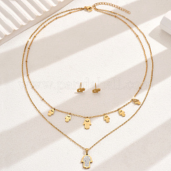Элегантные винтажные серьги-гвоздики и двухслойные ожерелья из нержавеющей стали со стразами в форме хамсы для женщин QF7163