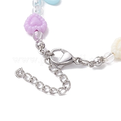 女の子向けの蝶とハートのアクリルビーズブレスレット  カラフル  6インチ（15.3cm）&nbsp;BJEW-JB10220-01