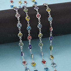 Ручной плоские круглые латунные Lampwork сглаза бисером цепи CHC-P002-01S