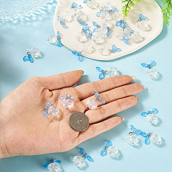 30 Stück transparente Glasblumenanhänger mit tiefblauem Acrylblatt&nbsp;PALLOY-TAC0241