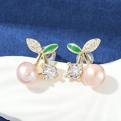 Серьги-гвоздики из вишневой латуни с прозрачным кубическим цирконием KK-D301-13G