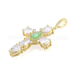 真鍮マイクロパヴェクリアキュービックジルコニアペンダント  アワビシェル/パウアシェル  ニッケルフリー  18KGP本金メッキ  クロス  薄緑  45.5x30x6.5mm  穴：4x7mm&nbsp;KK-N227-108D