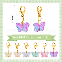 60 шт. 6-х цветные стеклянные подвесные украшения в виде бабочек&nbsp;HJEW-PH01944