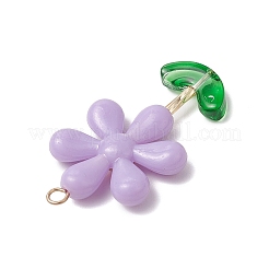 Непрозрачные акриловые цветочные бусины с железными колпачками и штифтами с плоскими головками из нержавеющей стали 304 и подвесками из прозрачных стеклянных бусин&nbsp;PALLOY-JF03617-01