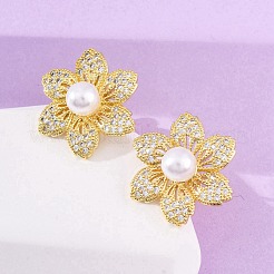 Серьги-гвоздики из латуни с микро-паве и прозрачным фианитом EJEW-H158-04G