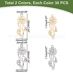 60個2色304ステンレススチールリンクコネクター  ヒマワリ  ゴールデン·ステンレス鋼色  39x16x1.7mm  穴：2mm  30個/カラー&nbsp;STAS-DC0006-20