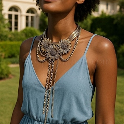 Многослойные ожерелья-чокеры с кисточками из цинкового сплава подсолнечника для женщин&nbsp;FS-WG1E14A-01