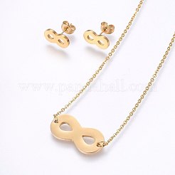 304ステンレススチールジュエリーセット  スタッドピアスとペンダントネックレス  無限大  ミックスカラー  ネックレス：18.9インチ（48cm）  スタッドピアス：13x7x1.2mm  ピン：0.8mm&nbsp;SJEW-O090-08