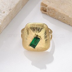 女性用304ステンレススチールカフリング  台形  キュービックジルコニア付き  18KGP本金メッキ  20.5x18.5mm  内径：18.5mm&nbsp;RJEW-D302-03G-11