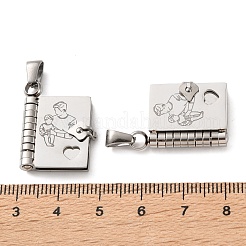 304ステンレスペンダント  父と子のチャームが描かれた本  洗練された  ステンレス鋼色  25x18x4.5mm  穴：5.5x2.5mm&nbsp;SA-CBA694E-01P-07