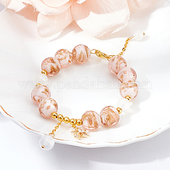 40 шт. круглые бусины-лэмпворк с золотистым песком внутри цветка ручной работы LAMP-OC0001-37