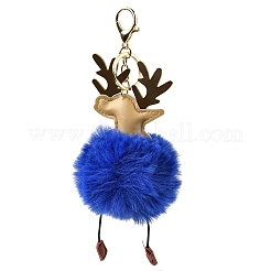Porte-clés pendentif en imitation fourrure de lapin rex et cuir pu&nbsp;KEYC-K018-03KCG-03