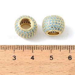 Perline europee in ottone con micro pavé di zirconi cubici azzurri&nbsp;CU-CBA9CBD-04G