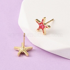 Серьги-гвоздики с морскими звездами из латуни и эмали&nbsp;EJEW-I322-02G
