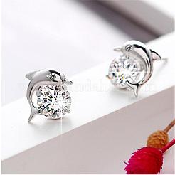 Серьги-гвоздики из латуни дельфина EJEW-EE0001-228