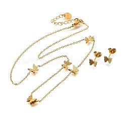 Комплект из ожерелий и сережек-гвоздиков из нержавеющей стали 304 в форме бабочки для женщин SJEW-C007-07G