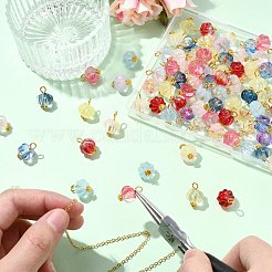 100個10色透明スプレーペイントガラスペンダント  カボチャチャーム  鉄製の平頭ピンループ付き  ミックスカラー  16mm  穴：2.5mm  10個/カラー&nbsp;PALLOY-CJ00123