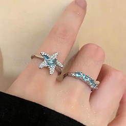 Anelli aperti a forma di stella marina in lega con strass per donna&nbsp;WGEF27A-01