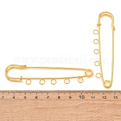 鉄の安全ピンのブローチパーツ  5つのループが付いたキルトピン  ラックめっき  ゴールドカラー  22x80x6mm  穴：3.5mm&nbsp;RN-CBAB9AC-03G