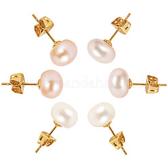 6 шт. серьги-гвоздики из натурального культивированного пресноводного жемчуга 3 цветов EJEW-TAC00027