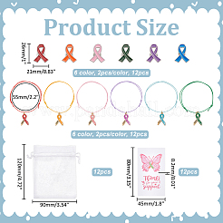 Наборы браслетов из плетеных бусин с подвеской в виде литой эмалевой ленты с надписью «Надежда» для повышения осведомленности о психическом здоровье&nbsp;SJEW-WR00001