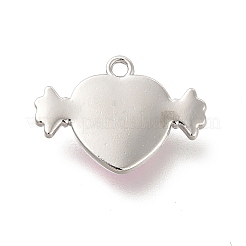 透明ピンクレジンラインストーンチャーム  ハートチャーム  合金パーツ  プラチナ  15x21x4.5mm  穴：1.6mm&nbsp;FIND-B015-01A-P
