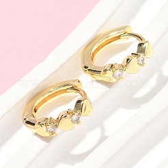 Серьги-кольца из латуни с микропаве и прозрачным кубическим цирконием в форме сердца EJEW-Z102-26G