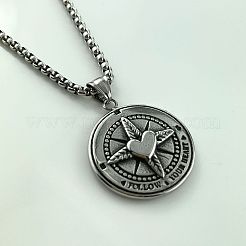 Стильные панк-ожерелья с подвеской в виде сердца и компаса из нержавеющей стали 304 для мужчин RK6360