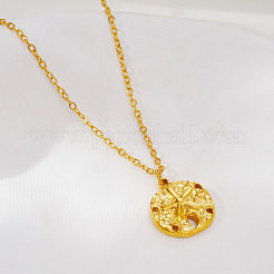 Collares con colgante de moneda de estrella de mar de acero inoxidable con diseño de océano de verano para mujer.&nbsp;HZ2181-1