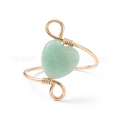 Anello da dito con perline a cuore in pietra preziosa&nbsp;RJEW-JR00513