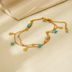 Синтетическая бирюза круглая и из нержавеющей стали 304 в форме ракушки двухслойные браслеты для женщин FS-WG7A7AF-01