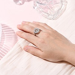 Оправы для колец-манжет из цветочной латуни с микропаве из прозрачного кубического циркония KK-D378-32P