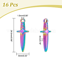 イオンプレーティング(IP) 304ステンレススチールペンダント16個  剣のチャーム  虹色  24.5x9x4mm  穴：1.5mm&nbsp;STAS-UN0045-38